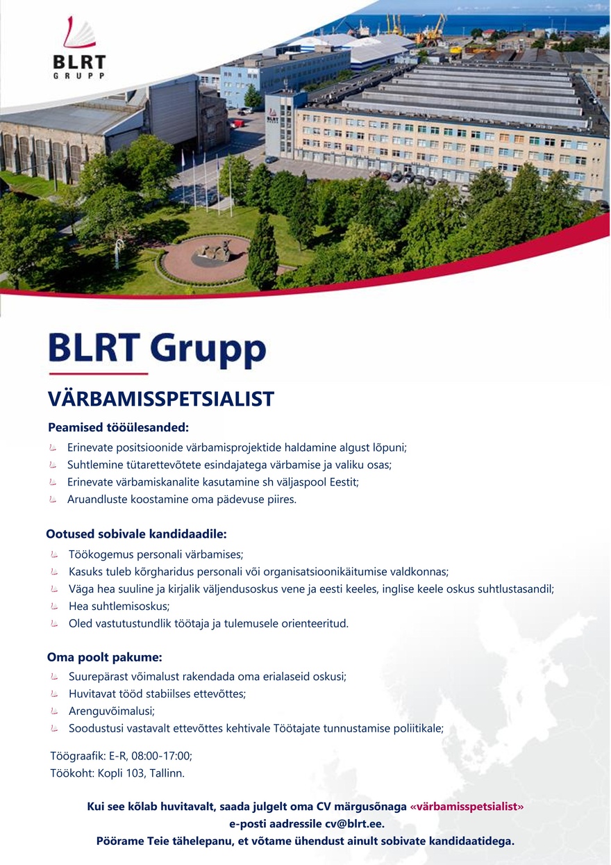 BLRT Grupp AS Värbamisspetsialist