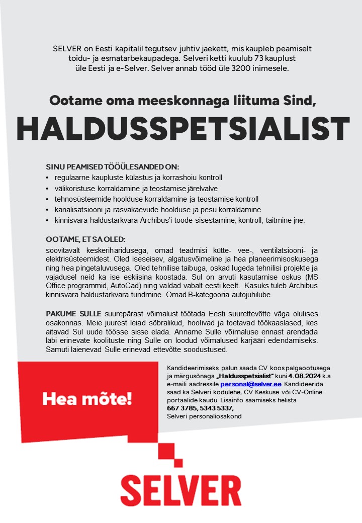 Selver HALDUSSPETSIALIST