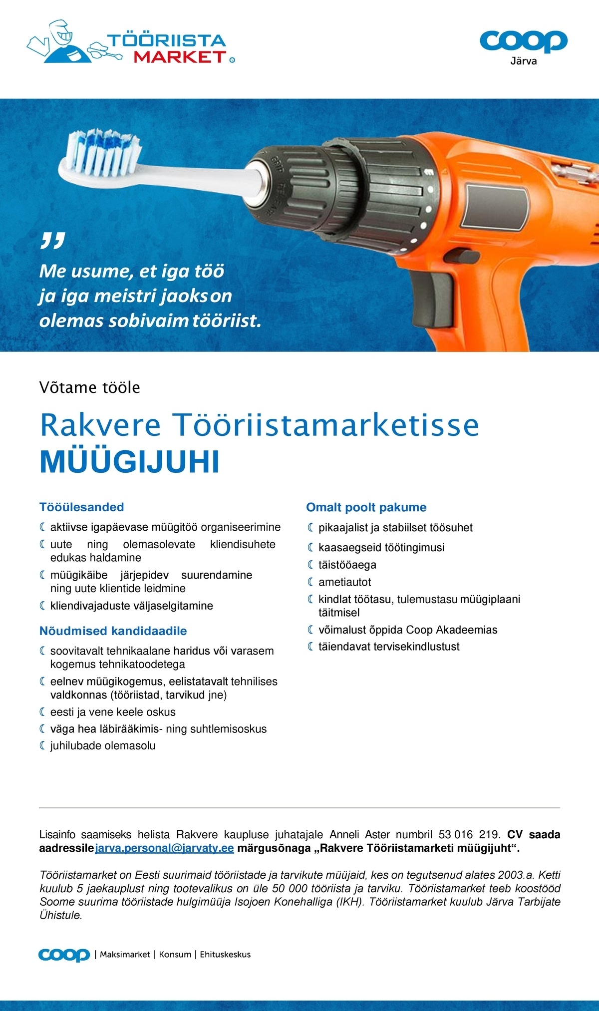 Coop Järva MÜÜGIJUHT Rakvere Tööriistamarket (Coop Järva)