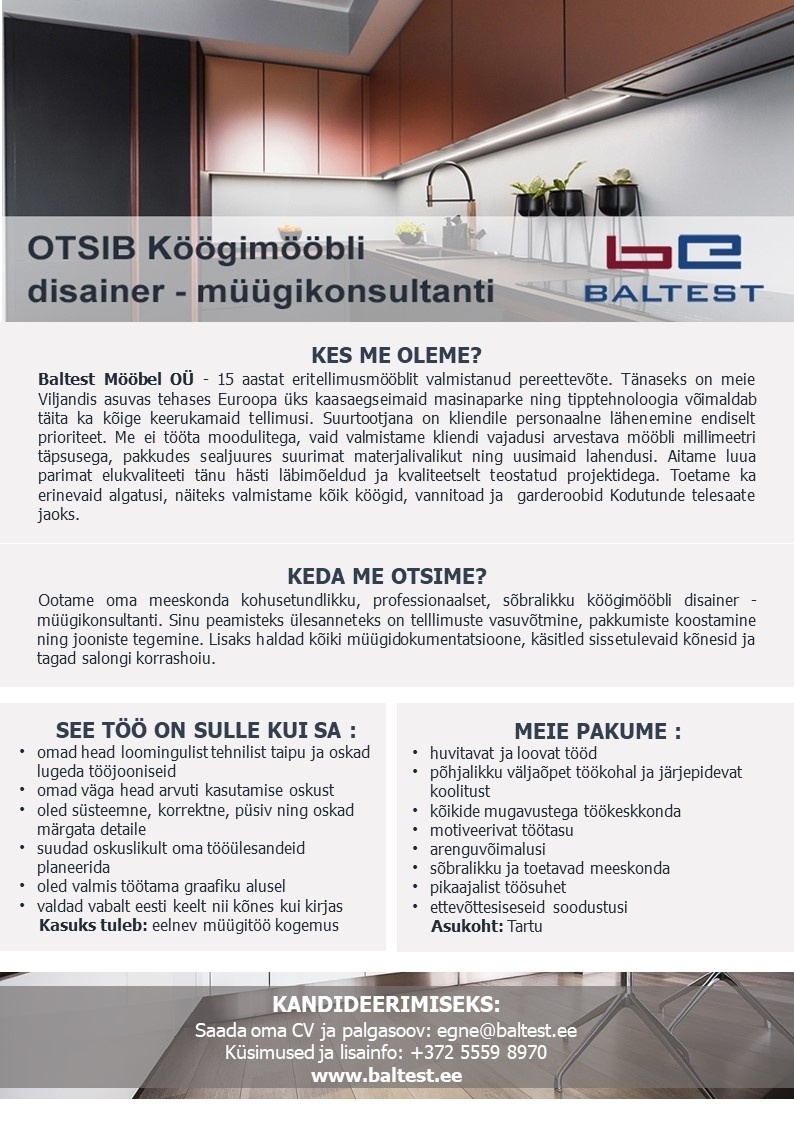 Baltest Mööbel OÜ Klienditeenindaja-disainer