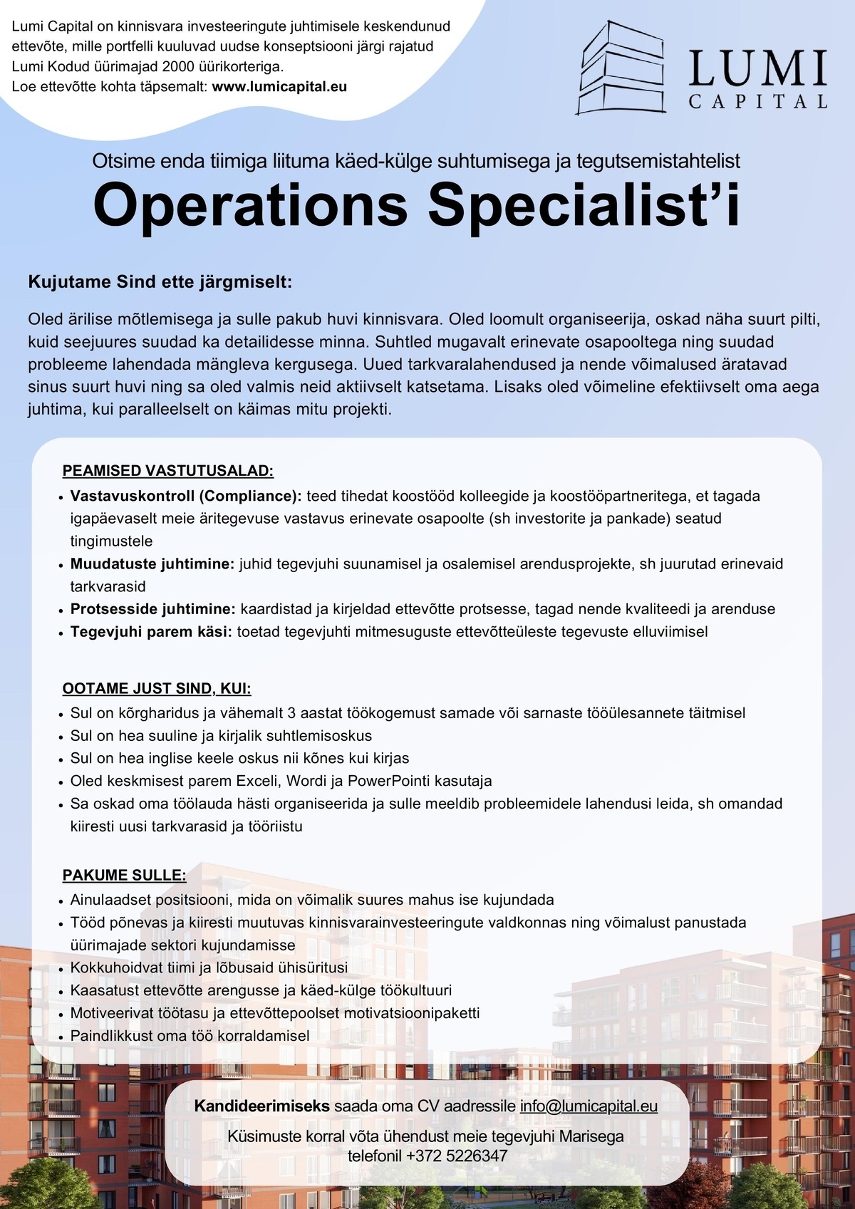 Lumi Capital OÜ Operations Specialist