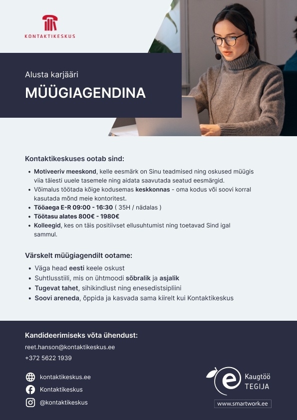 KONTAKTIKESKUS OÜ Müügiagent kodukontoris