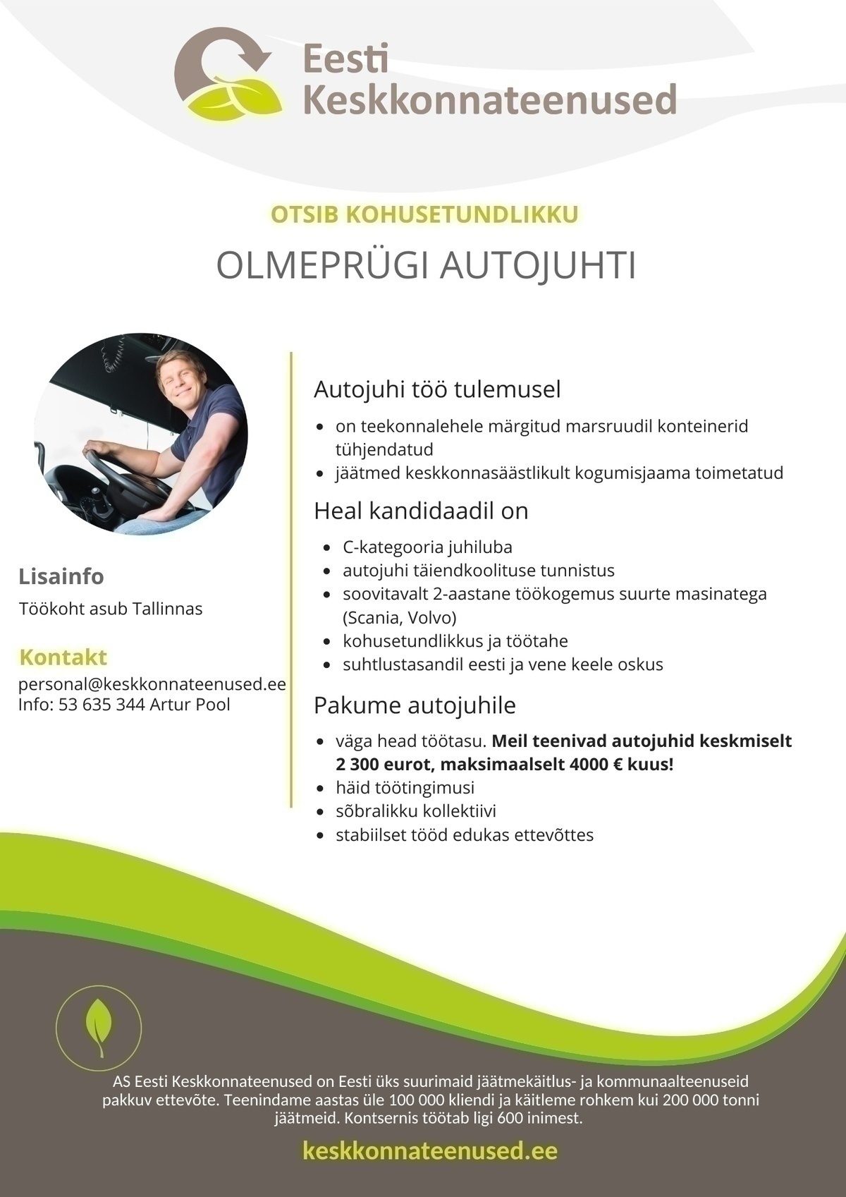 Eesti Keskkonnateenused AS Olmeprügi autojuht