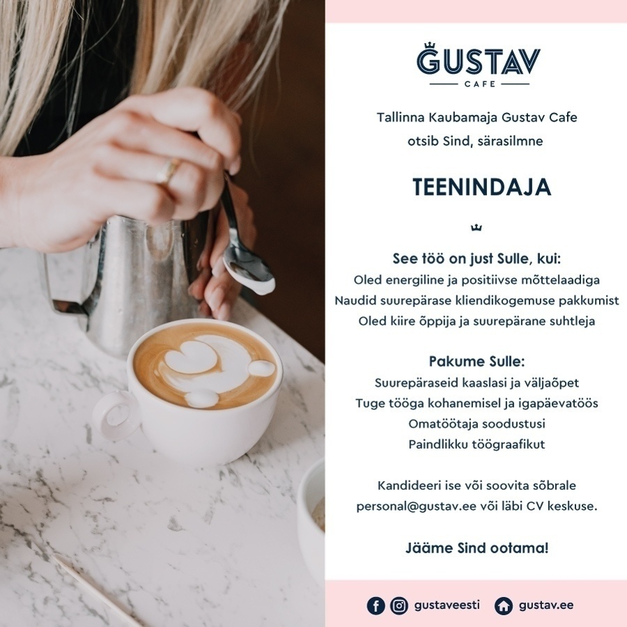 GUSTAV CAFE OÜ SÄRAV TEENINDAJA GUSTAVI KOHVIKUSSE TALLINNA KAUBAMAJAS