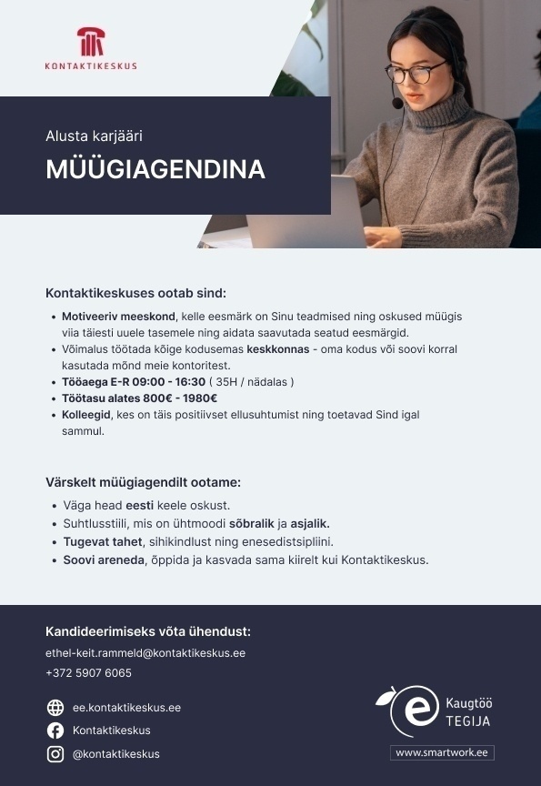 KONTAKTIKESKUS OÜ Müügiagent kodukontoris