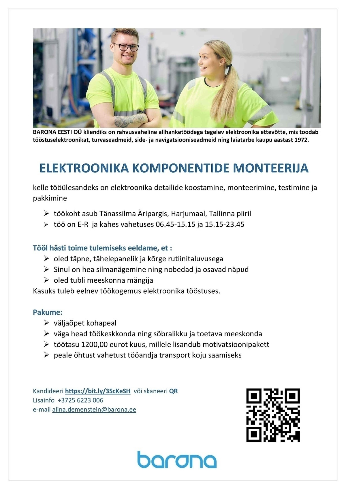 Barona Eesti OÜ ELEKTROONIKA KOMPONENTIDE MONTEERIJA