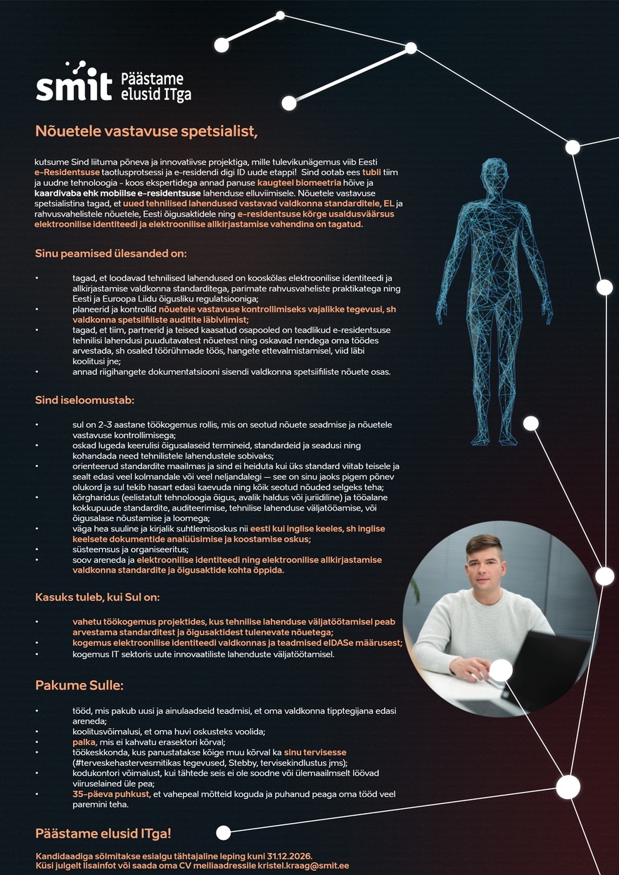Siseministeeriumi infotehnoloogia- ja arenduskeskus Nõuetele vastavuse spetsialist