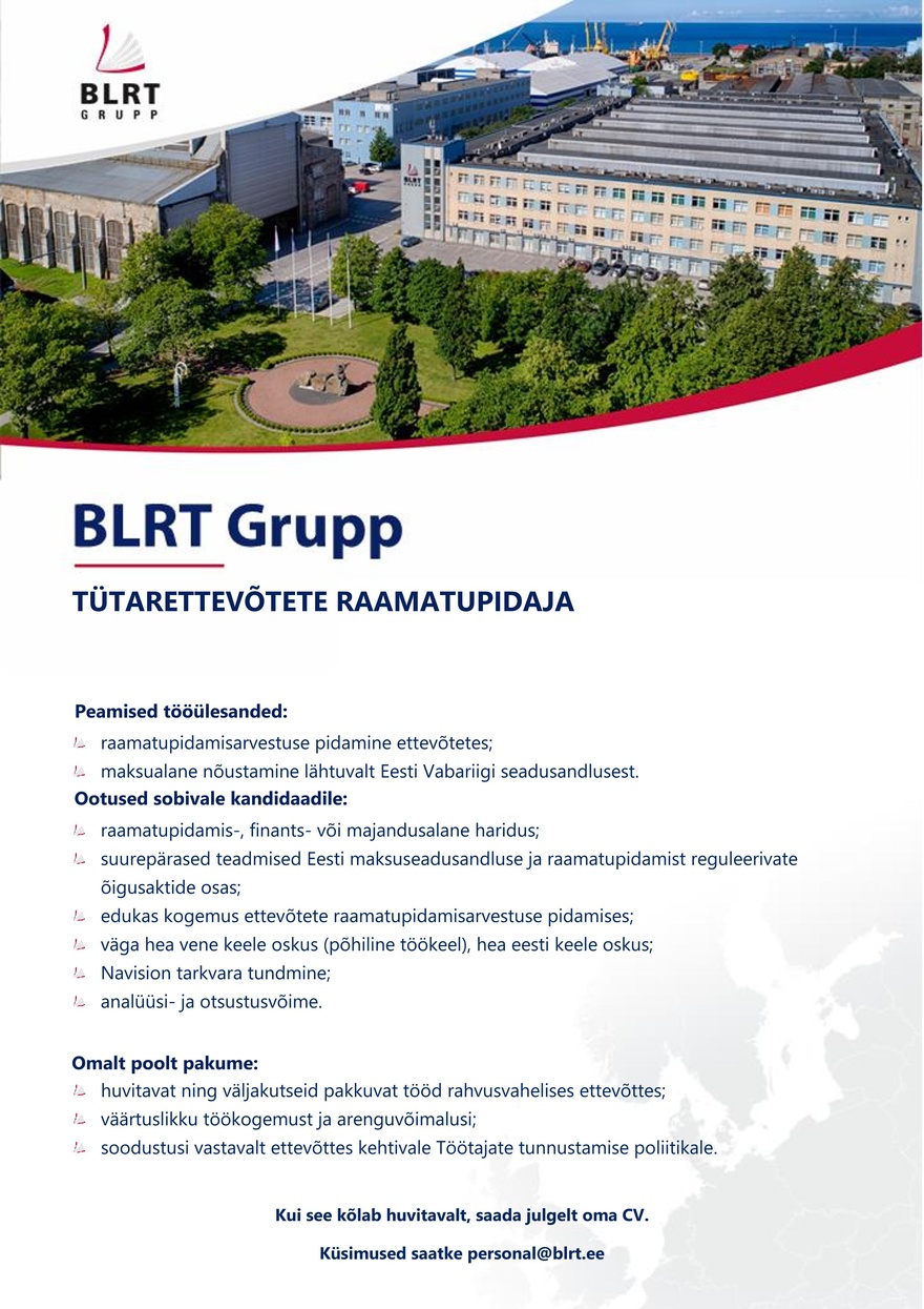 BLRT GRUPP AS TÜTARETTEVÕTETE RAAMATUPIDAJA