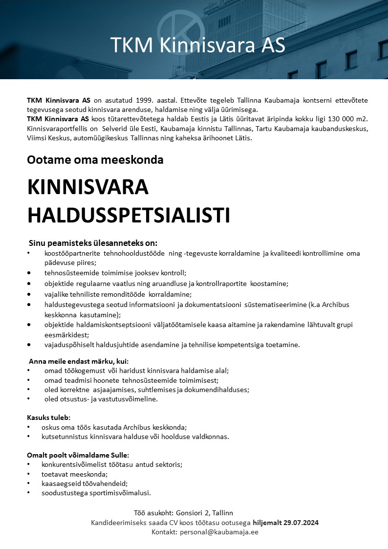 Kaubamaja Kinnisvara haldusspetsialist