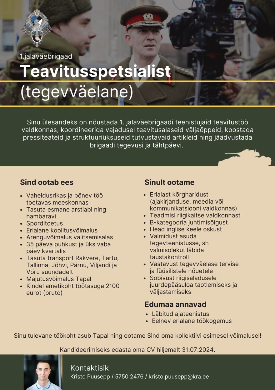 1. jalaväebrigaad Teavitusspetsialist (tegevväelane)