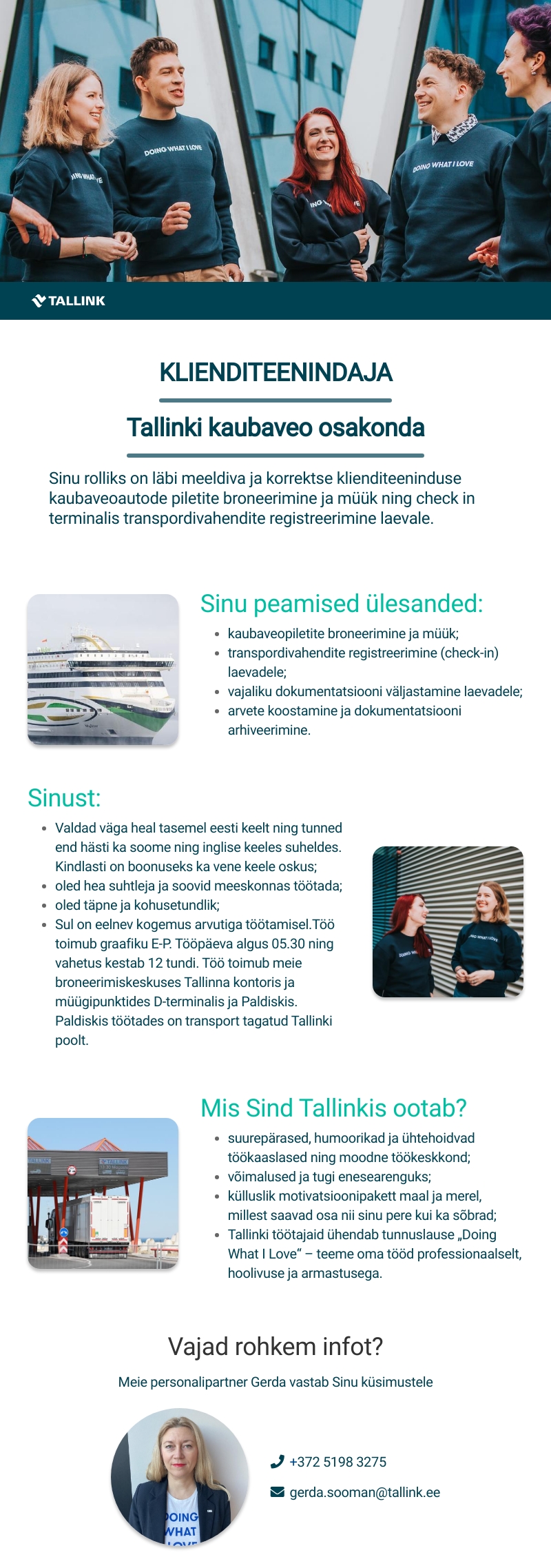 Tallink Grupp AS Klienditeenindaja kaubaveo osakonda