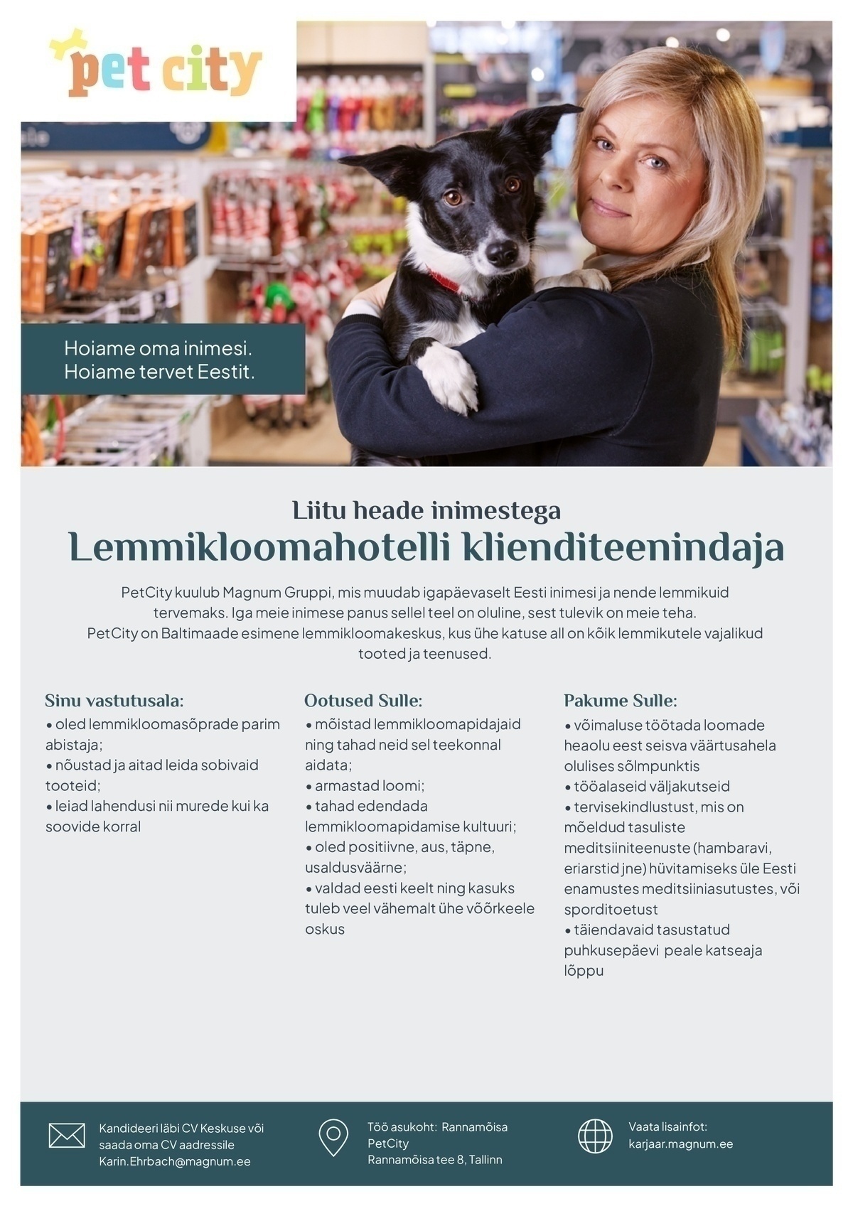 Pet City OÜ Otsime loomasõbralikku klienditeenindajat - lemmikloomahotelli klienditeenindajat Rannamõisa PetCitysse!