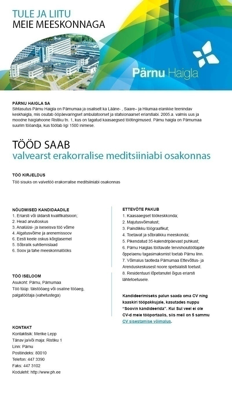 Pärnu Haigla SA Valvearst erakorralise meditsiiniabi osakonnas