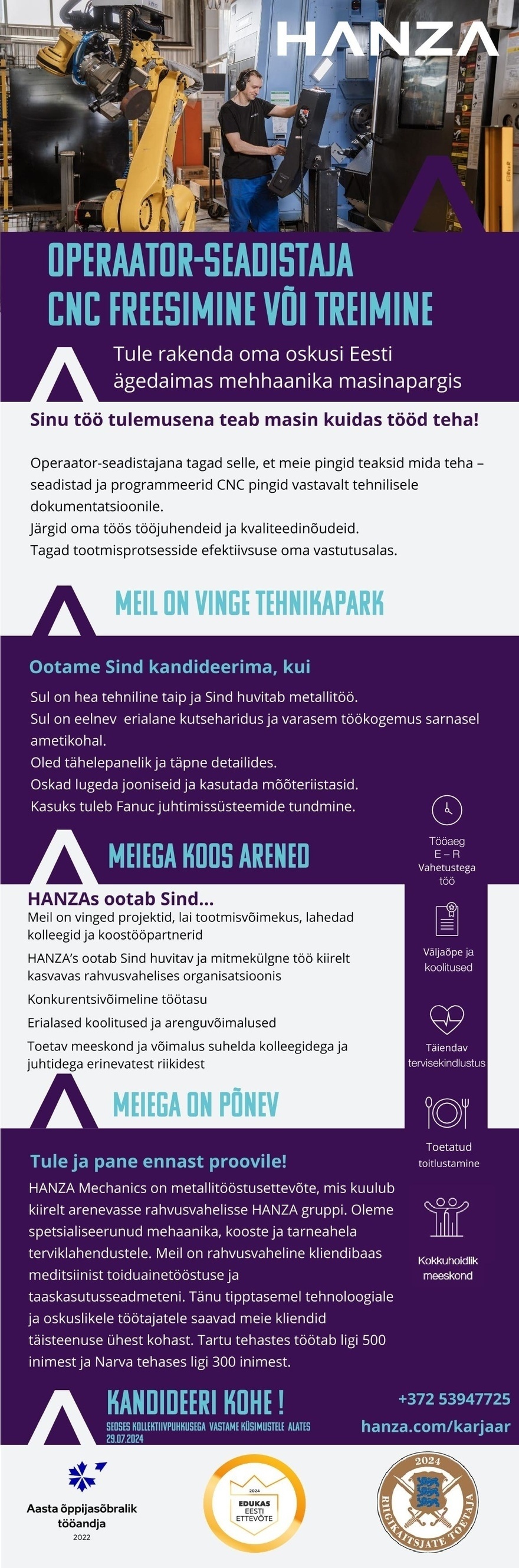 HANZA Mechanics Tartu AS Operaator-seadistaja CNC freesimine või treimine