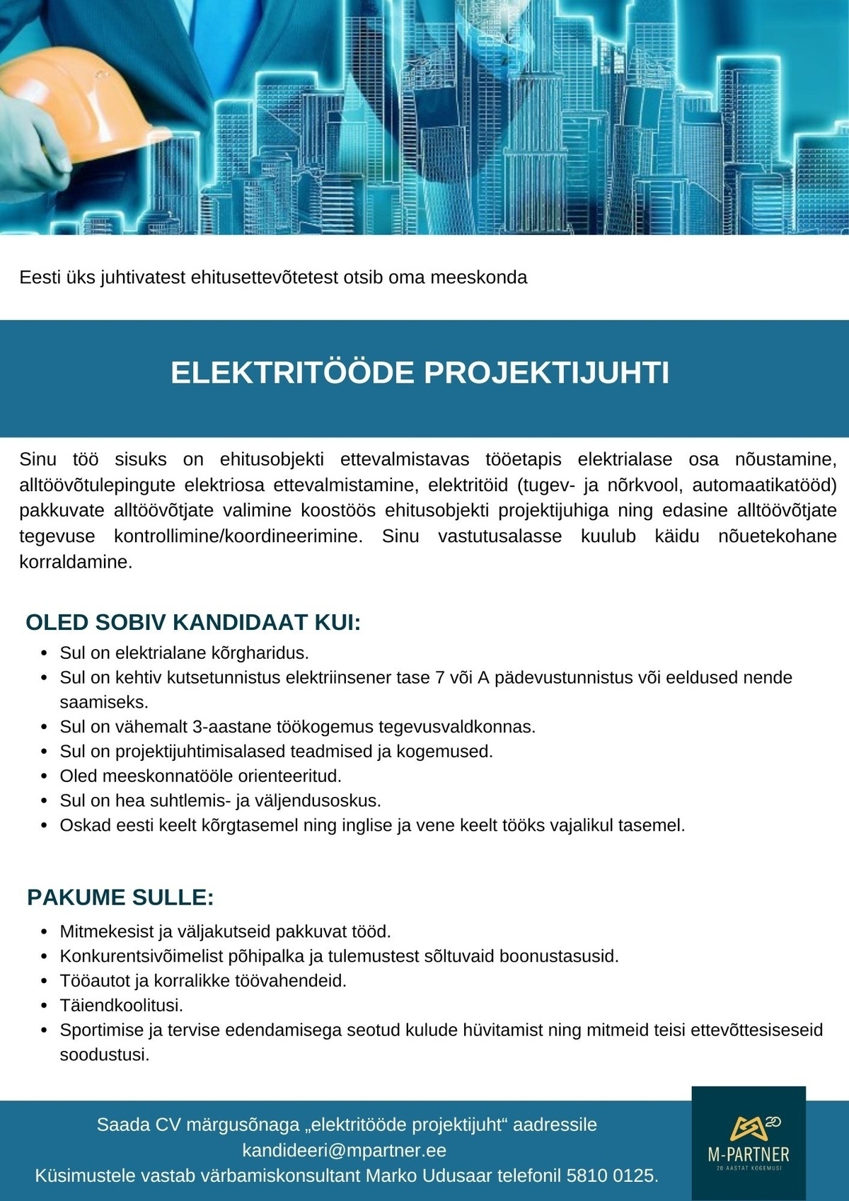 M-Partner HR OÜ Elektritööde projektijuht