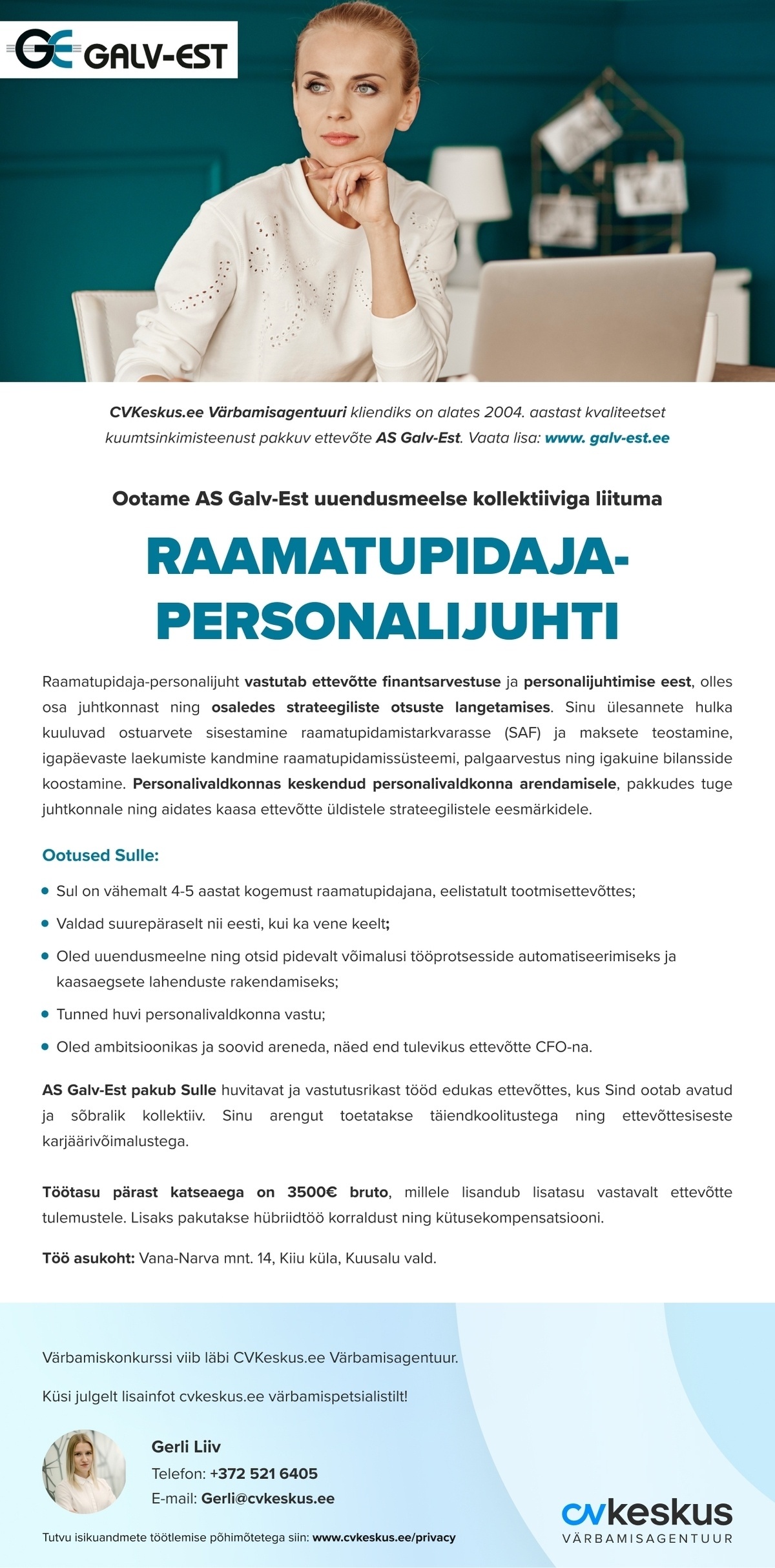 AS Galv-Est RAAMATUPIDAJA-PERSONALIJUHT