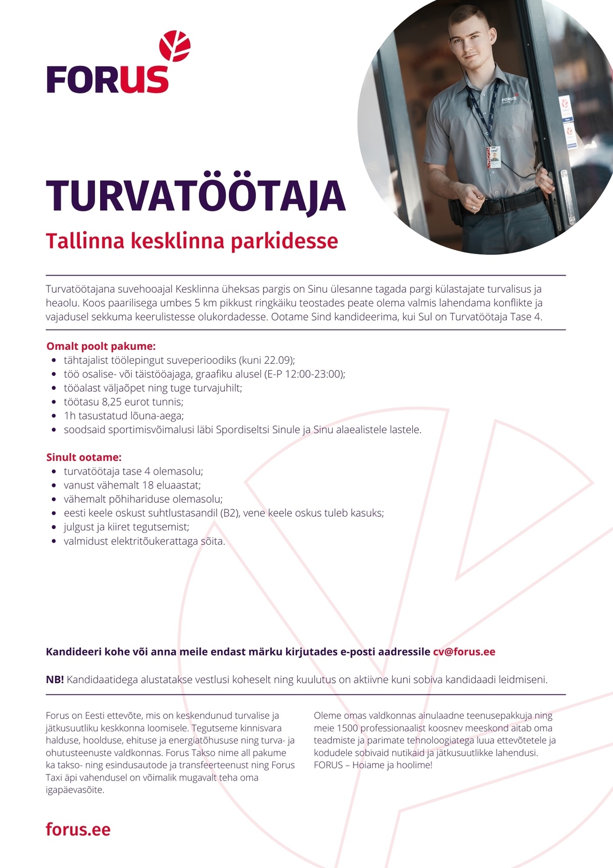 Forus Security AS Turvatöötaja Tallinna kesklinna parkidesse