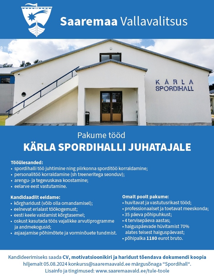 Saaremaa Vallavalitsus Kärla Spordihalli juhataja