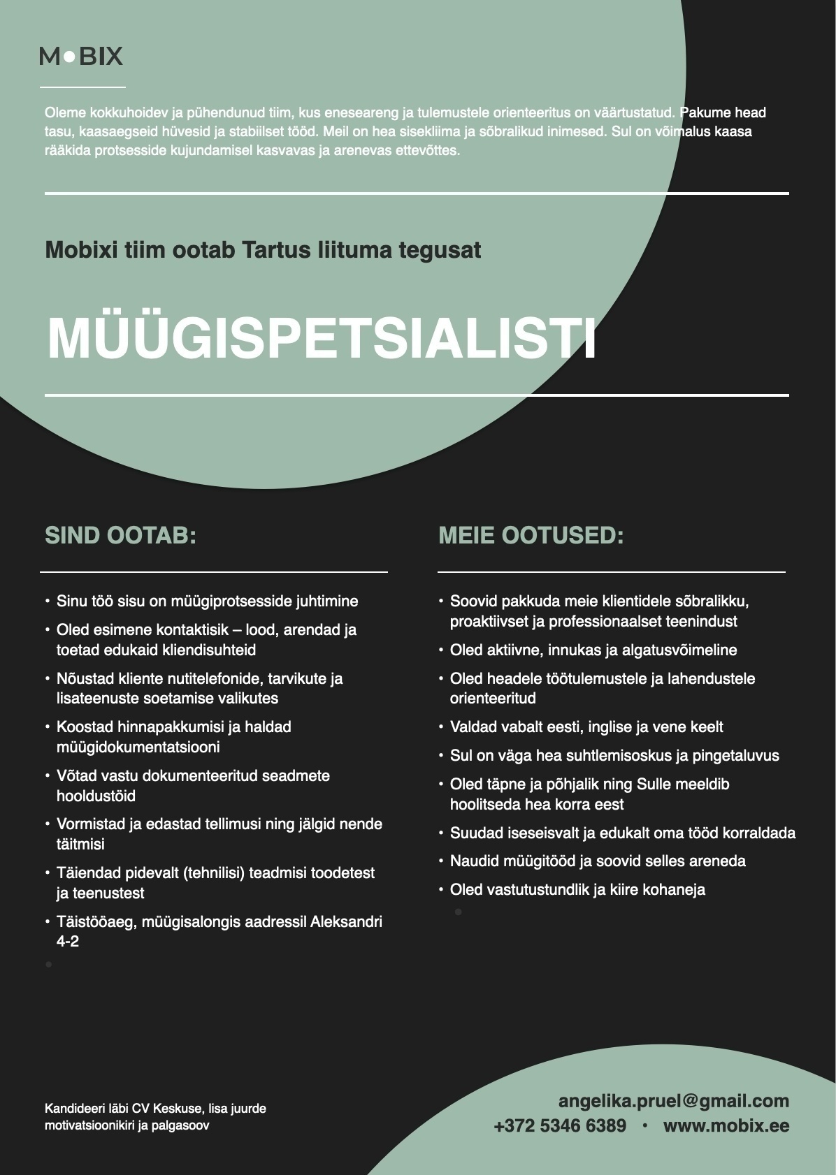 Mobix JK OÜ Klienditeenindaja/ Müügispetsialist