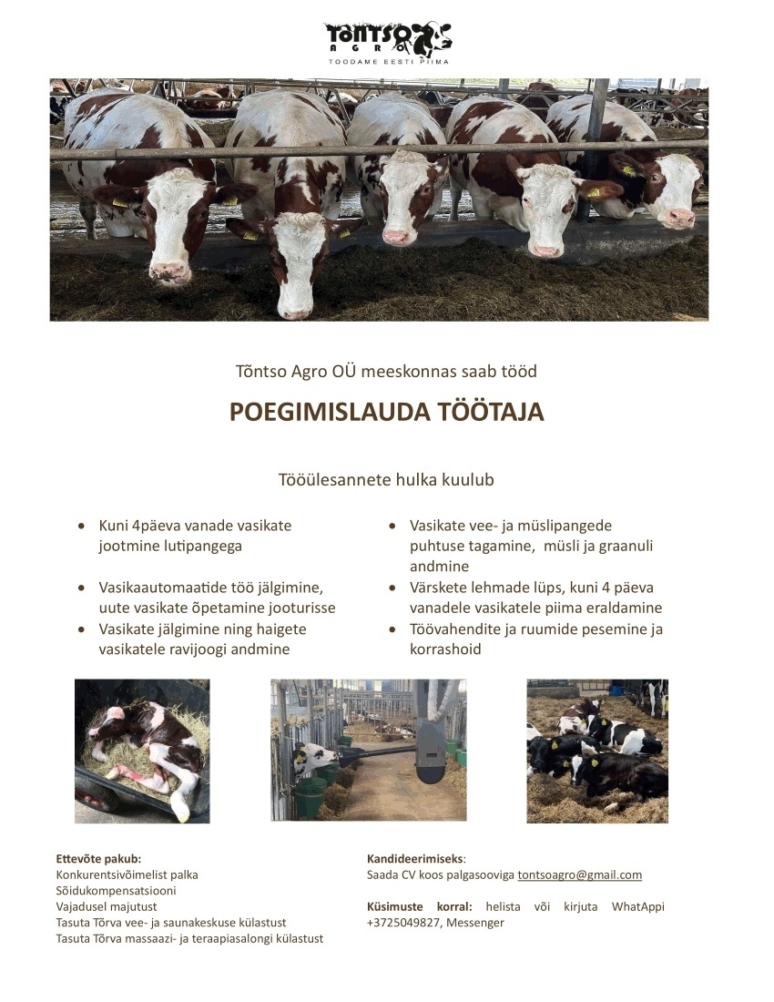 Tõntso Agro OÜ Poegimislauda töötaja