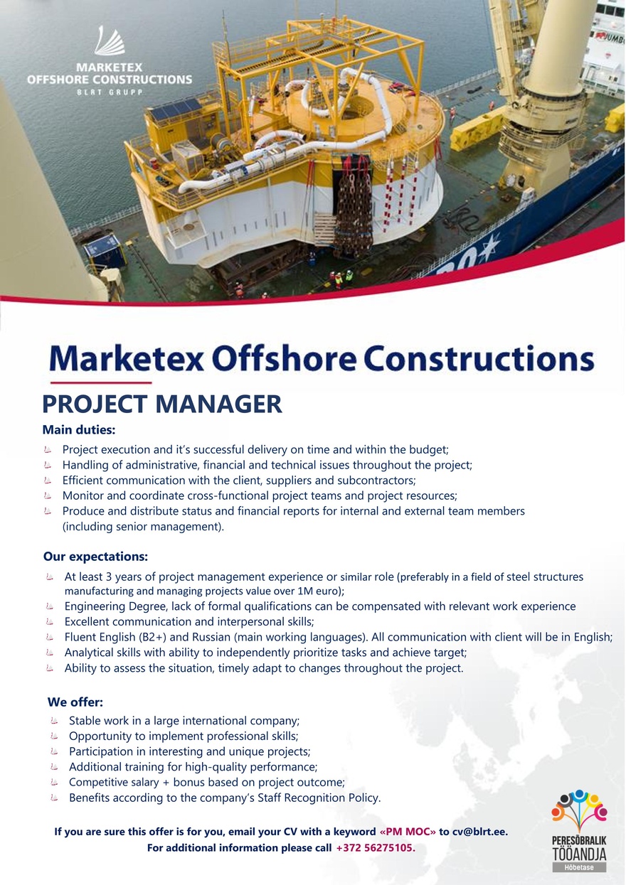 Marketex Offshore Constructions Project manager (production)