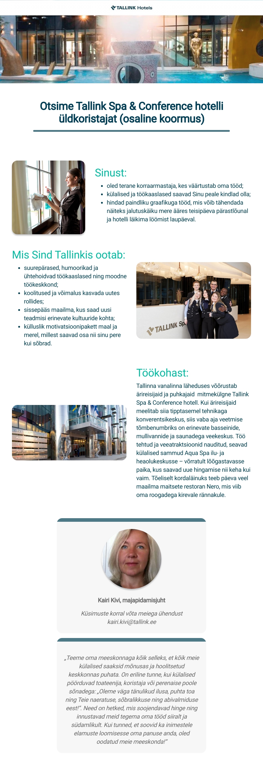 Tallink Grupp AS Tallink Spa & Conference hotelli koristaja