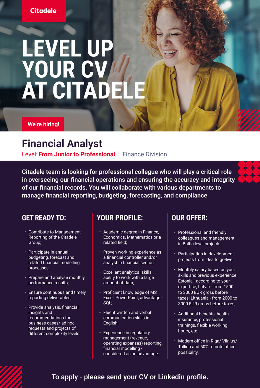 AS CITADELE BANKA EESTI FILIAAL Financial Analyst