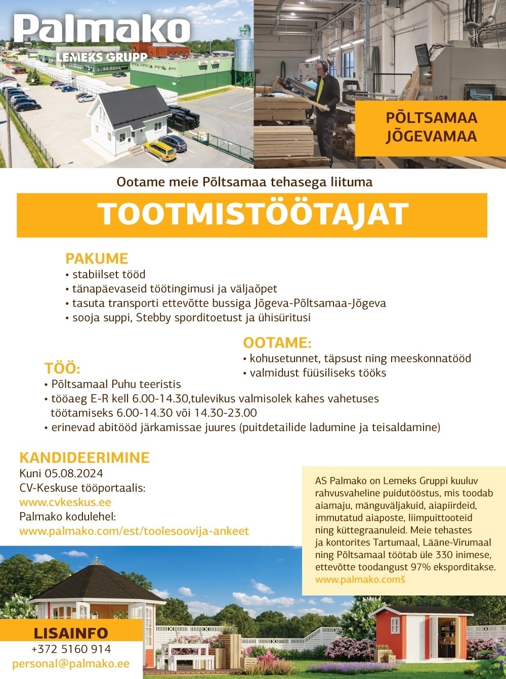 Palmako AS Tootmistöötaja (Põltsamaa tehas)