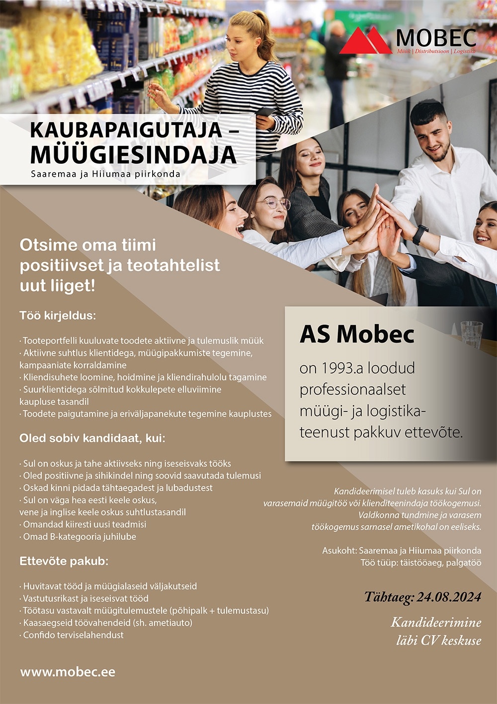 Mobec AS KAUBAPAIGUTAJA- MÜÜGIESINDAJA (Saaremaa ja Hiiumaa piirkonda)