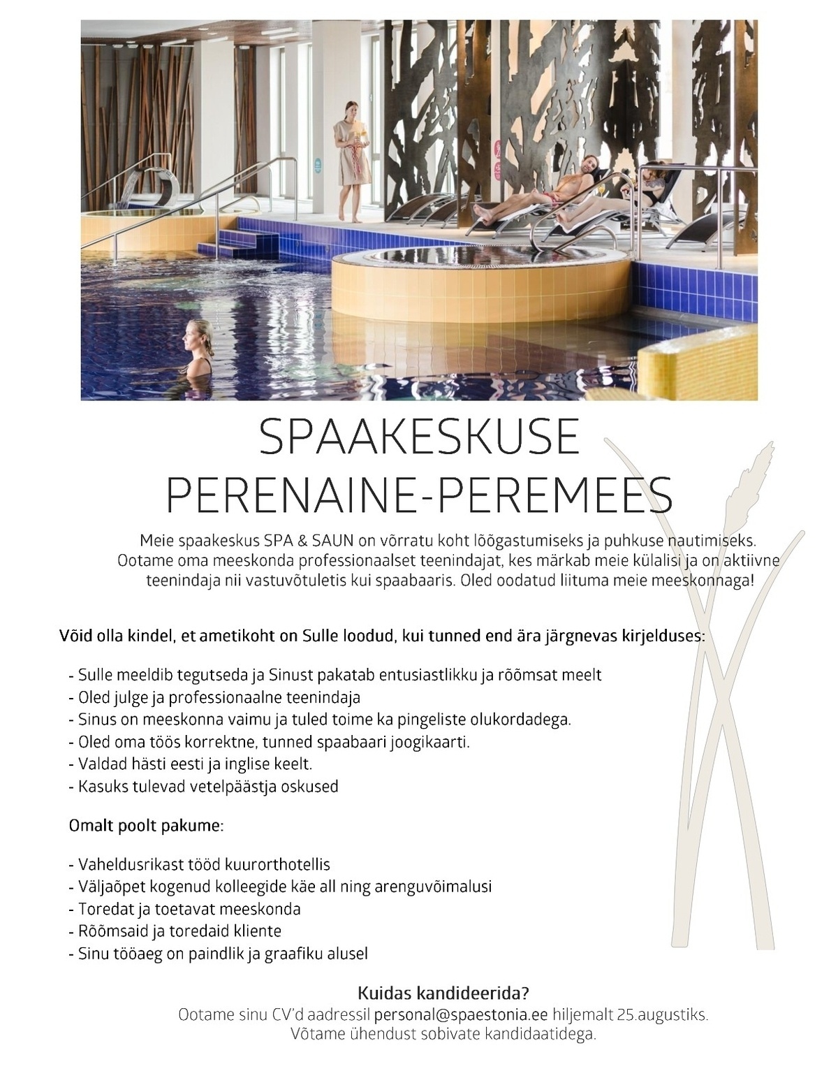 Estonia Spa Hotels AS Spaakeskuse perenaine-peremees Estonia Spa Hotels´is