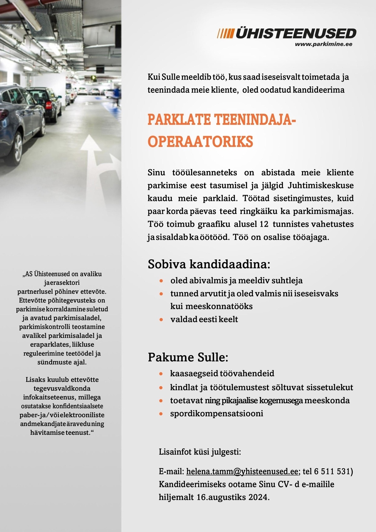 ÜHISTEENUSED AS Parklate teenindaja-operaator