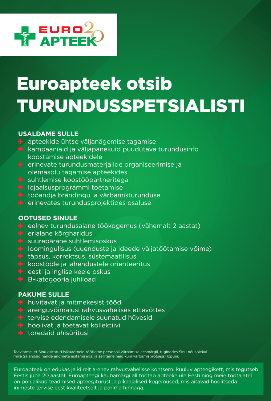 Euroapteek OÜ Turundusspetsialist