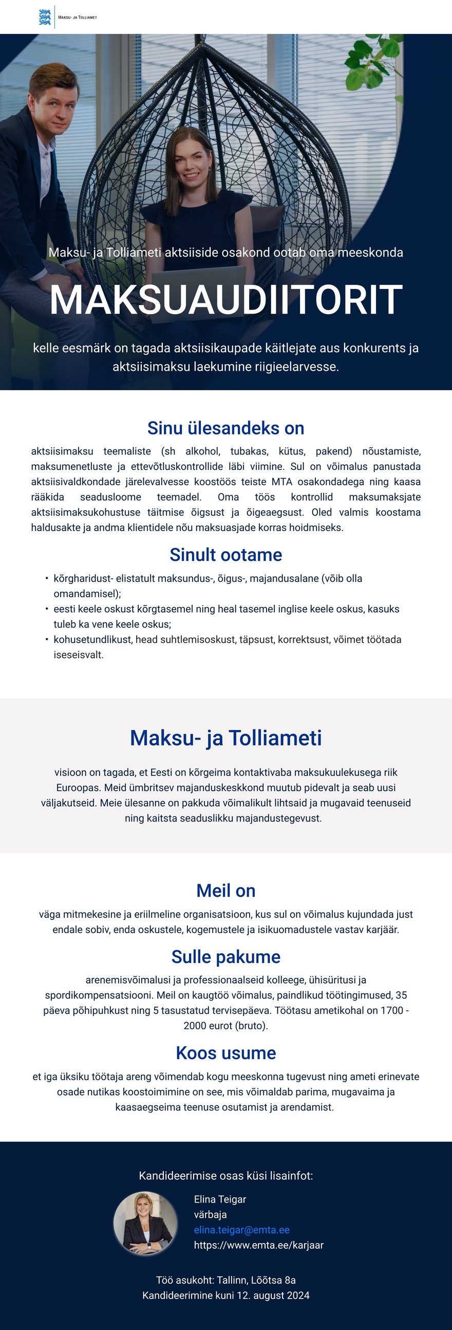 Maksu- ja Tolliamet Maksuaudiitor (aktsiiside valdkond)