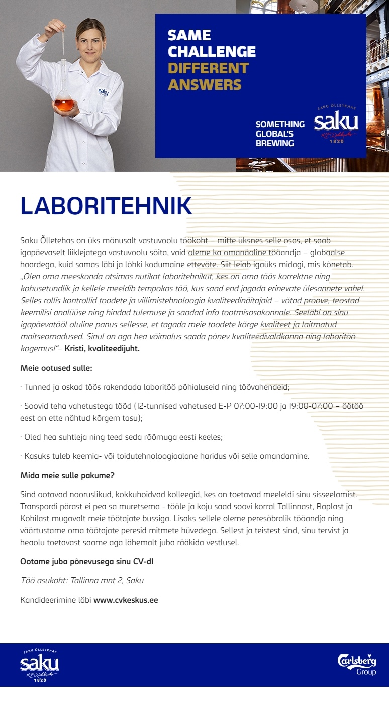 Saku Õlletehas AS Laboritehnik