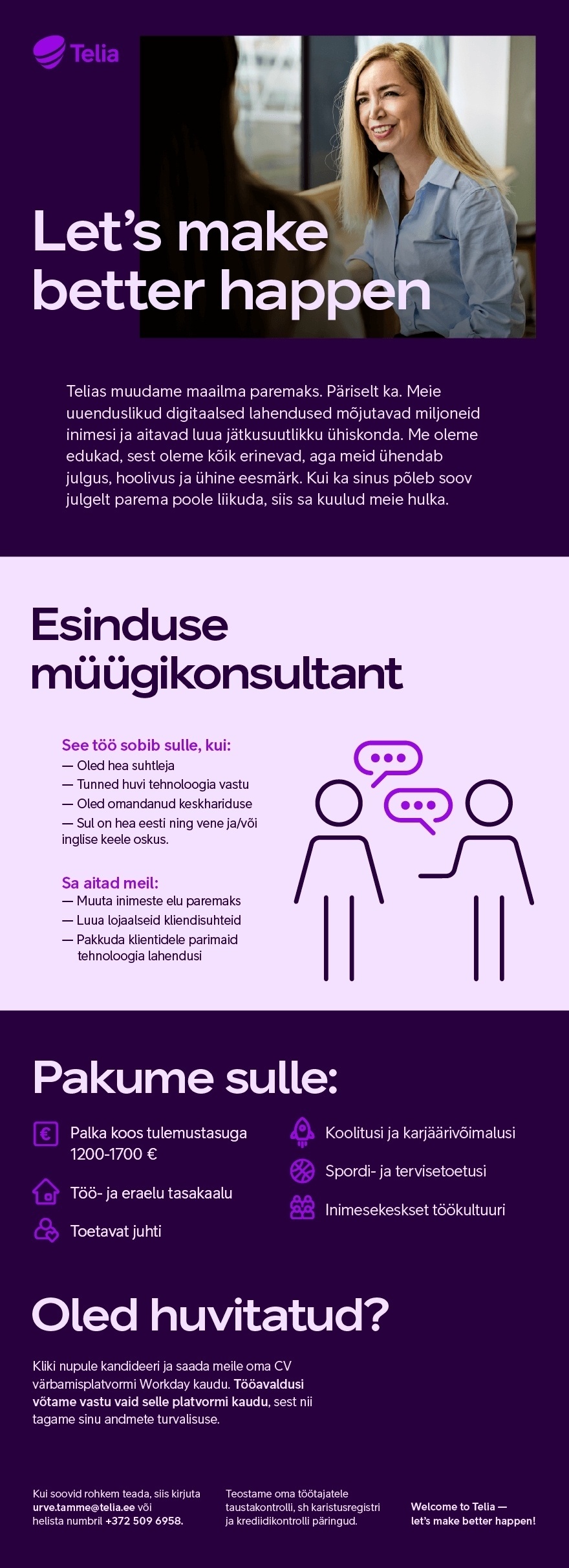 Telia Eesti AS Müügikonsultant uude Viru keskuse Telia esindusse