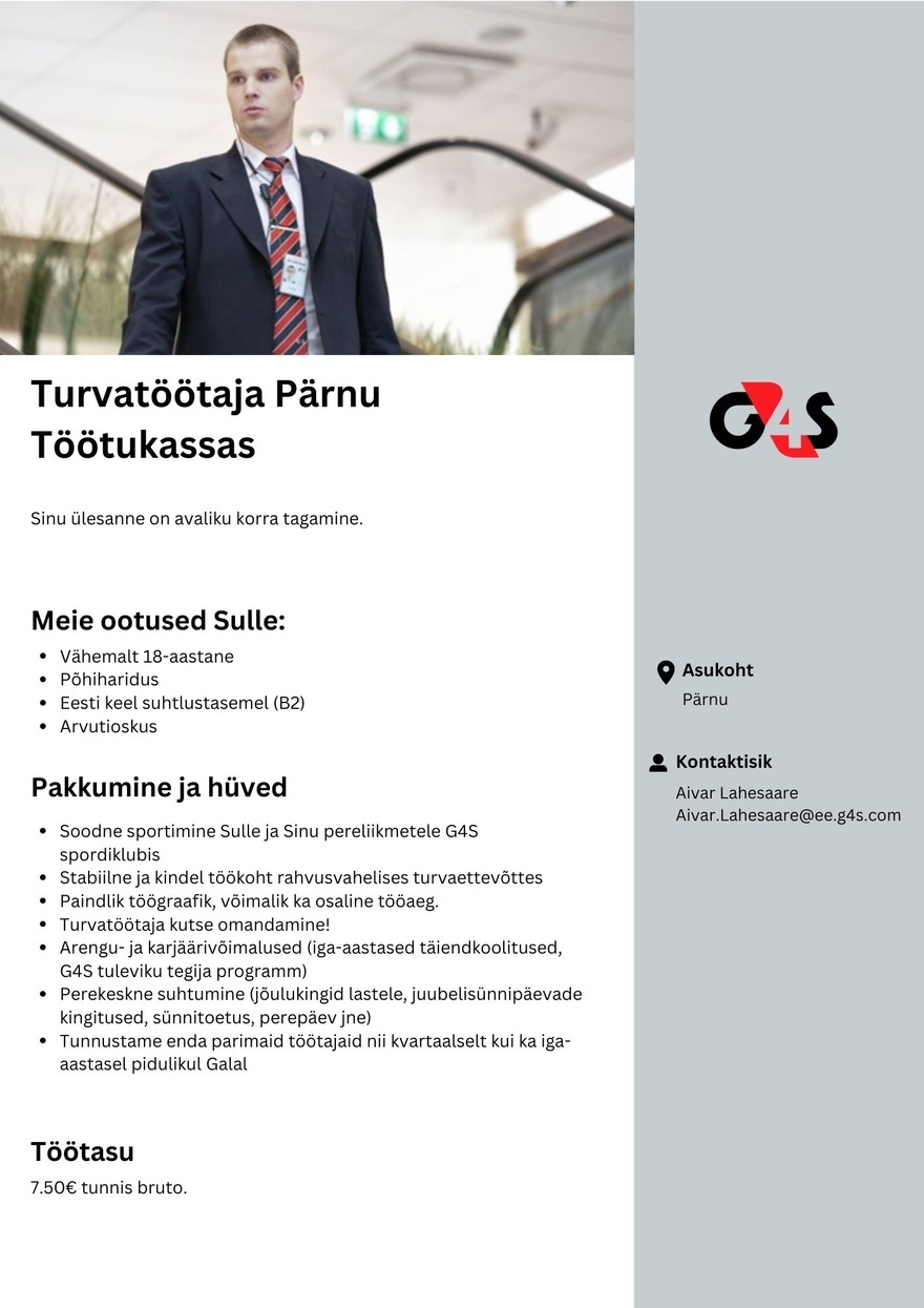 AS G4S Eesti Turvatöötaja Pärnu Töötukassas