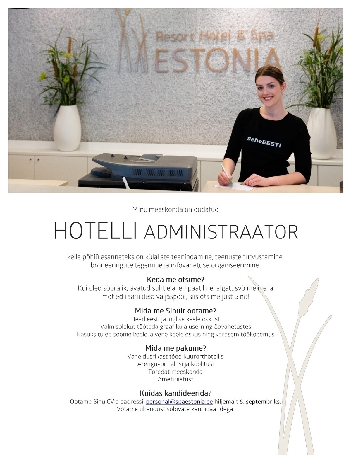 Estonia Spa Hotels AS Hotelli administraator ESTONIA Resort Hotel & Spa´s