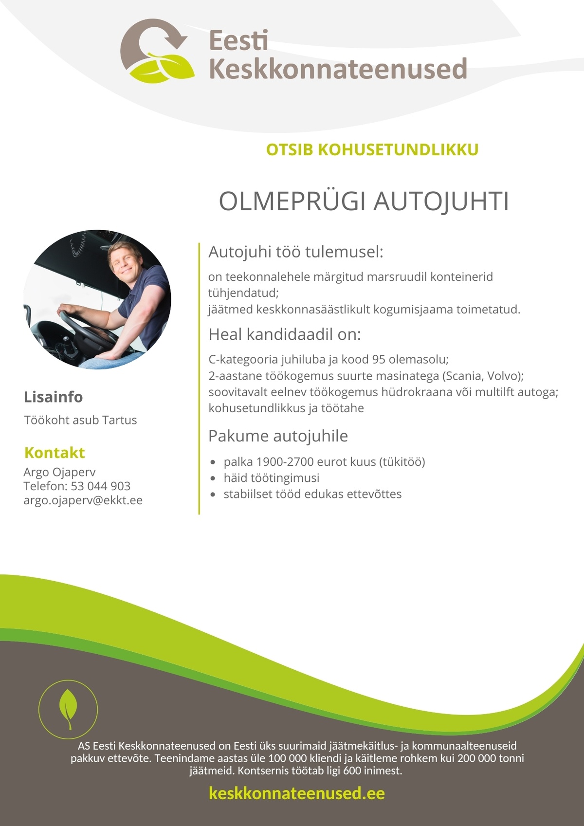 Eesti Keskkonnateenused AS Olmeprügi autojuht