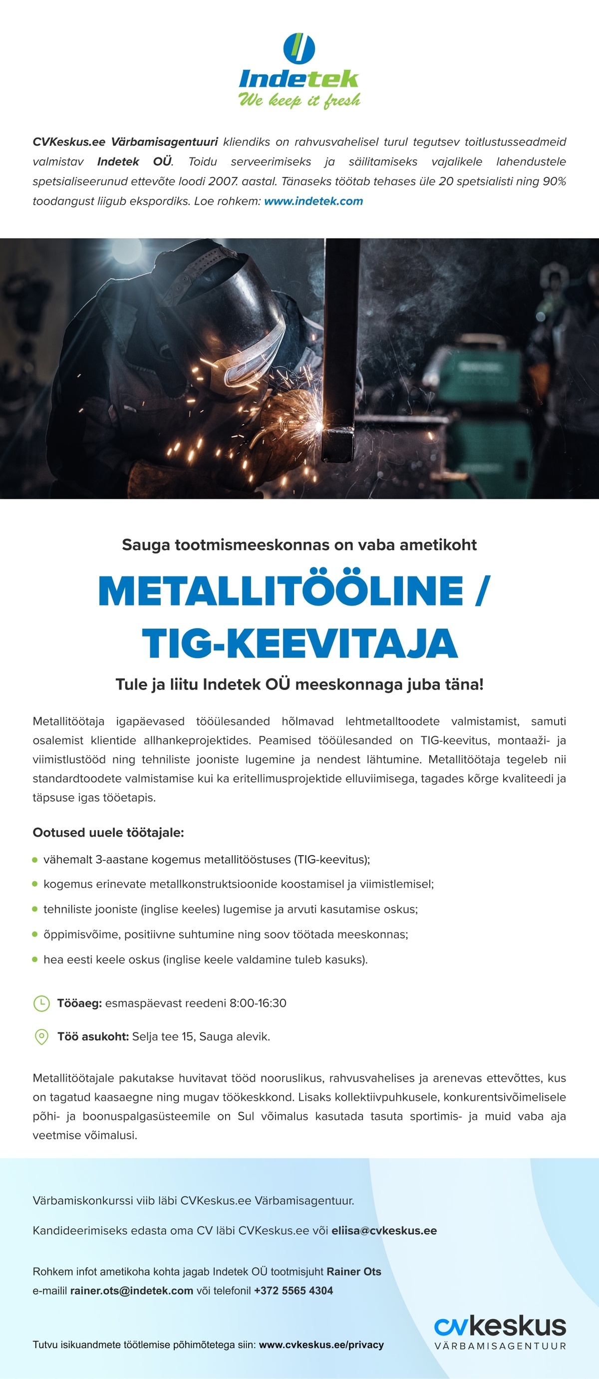 Indetek OÜ METALLITÖÖLINE / TIG-KEEVITAJA