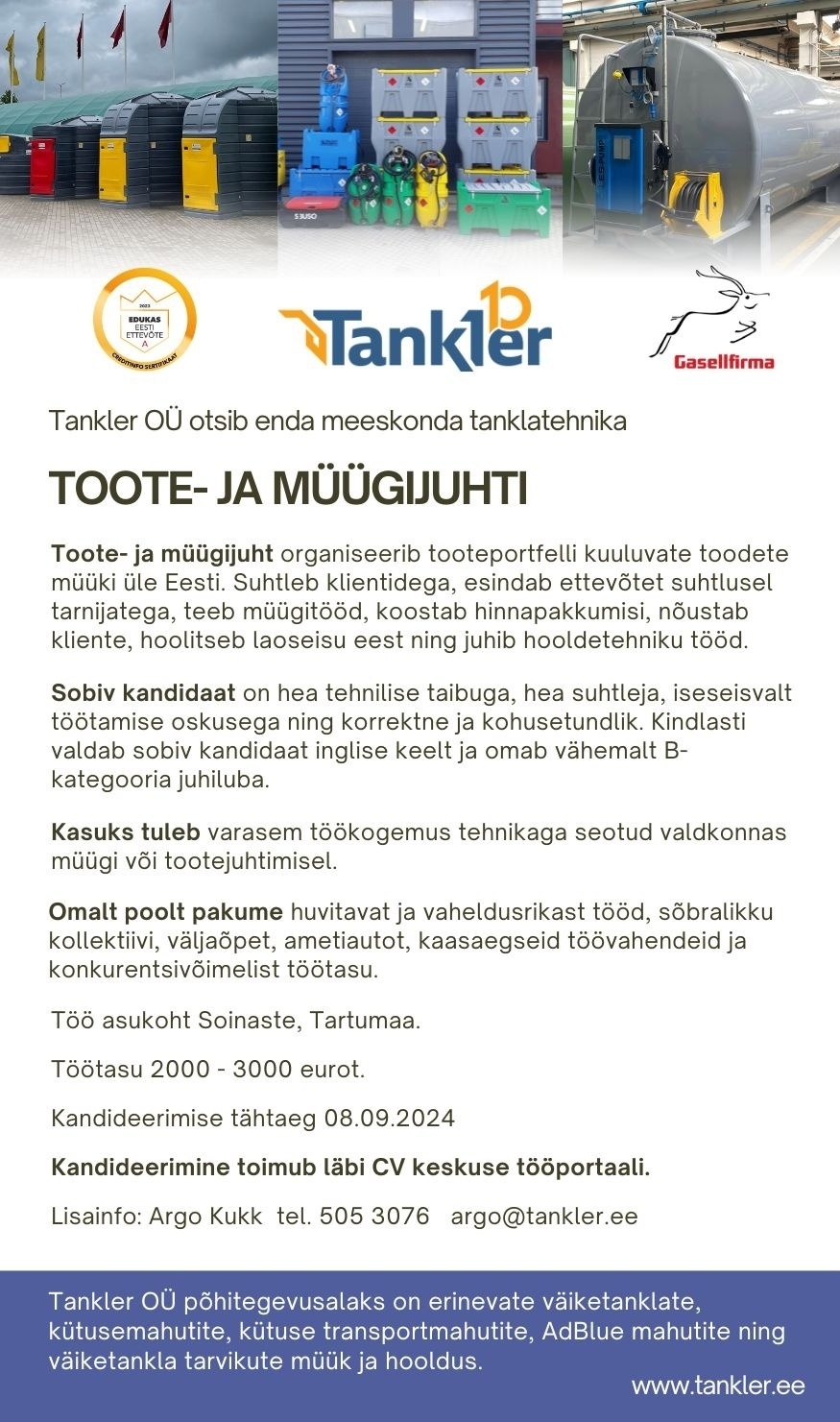 TANKLER OÜ Toote- ja müügijuht