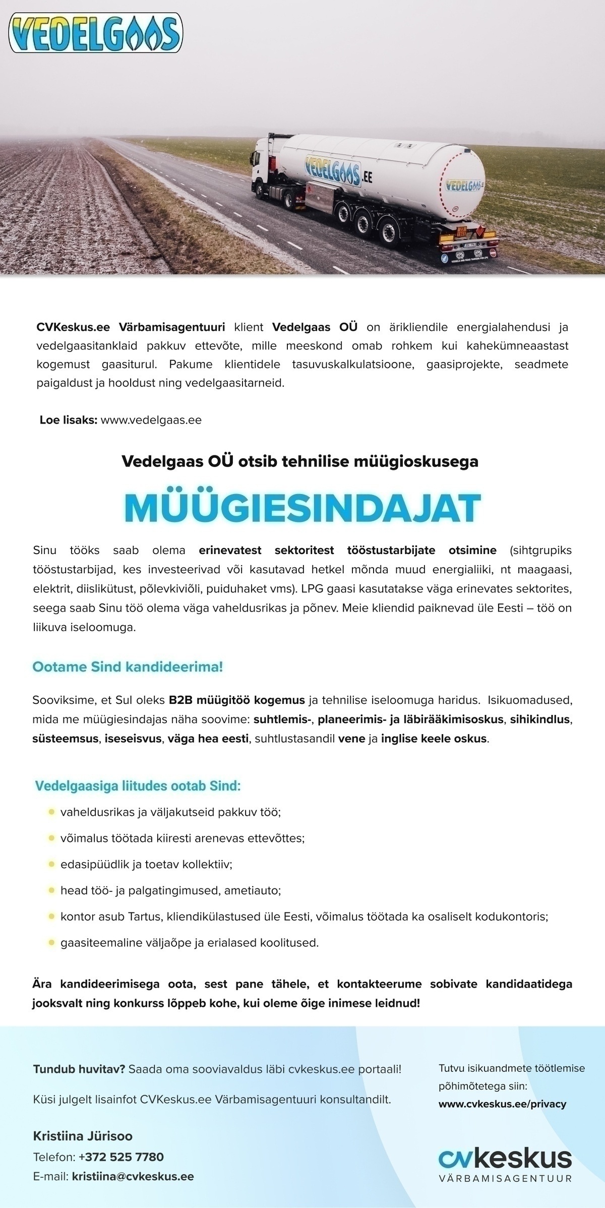 Vedelgaas OÜ MÜÜGIESINDAJA (gaasiseadmed tööstussektorile)