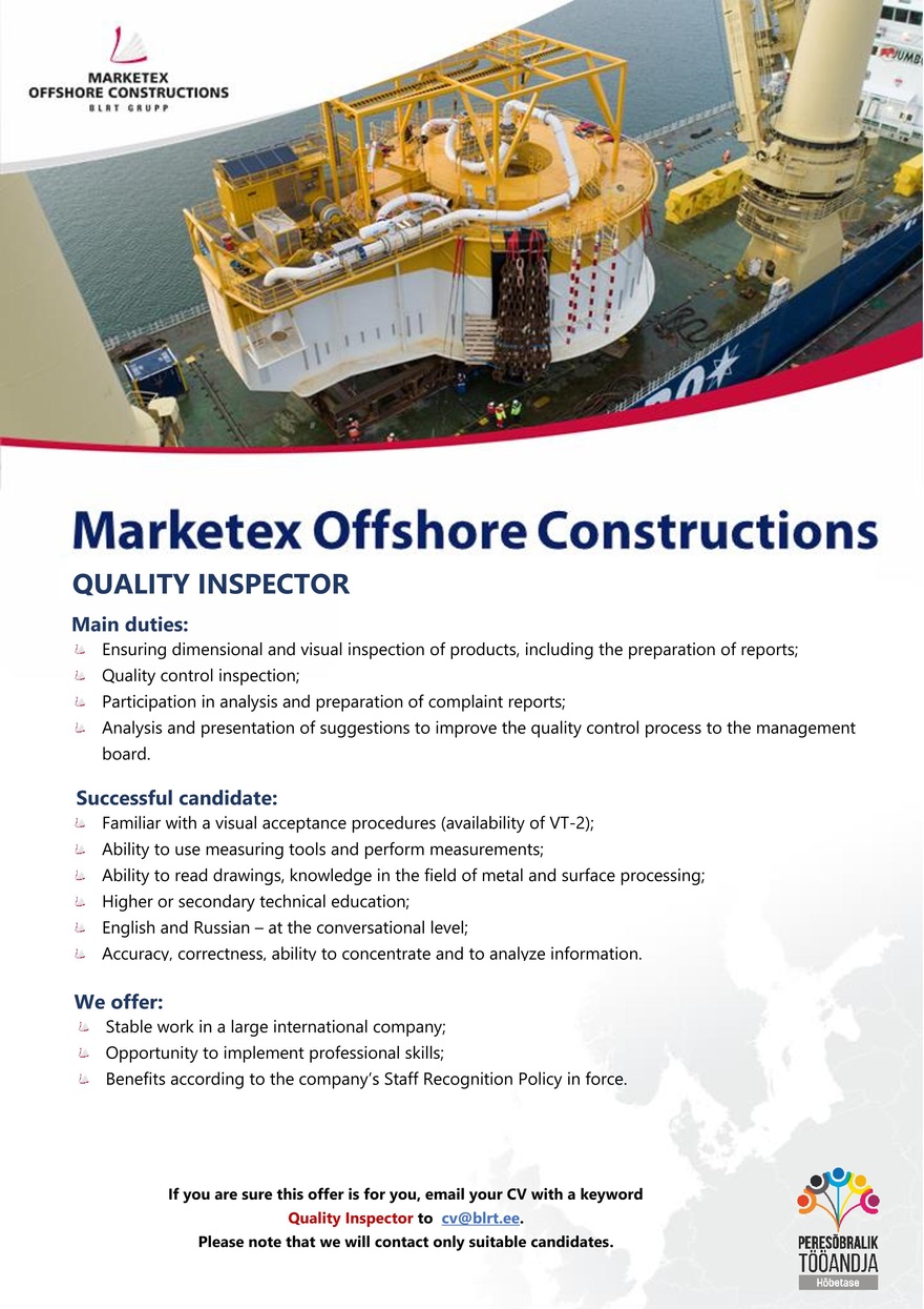 Marketex Offshore Constructions Quality inspector (welding)