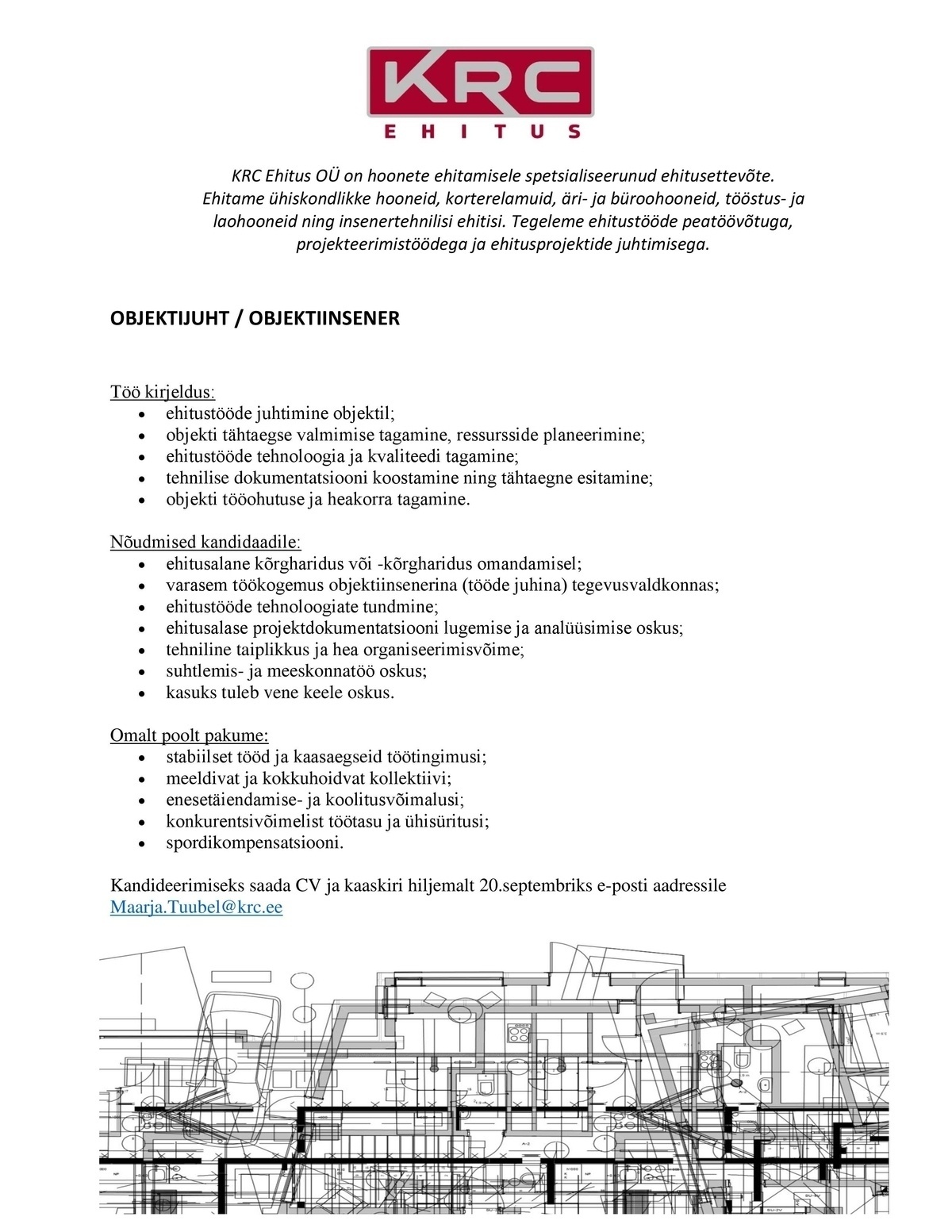KRC EHITUS OÜ OBJEKTIJUHT / OBJEKTIINSENER