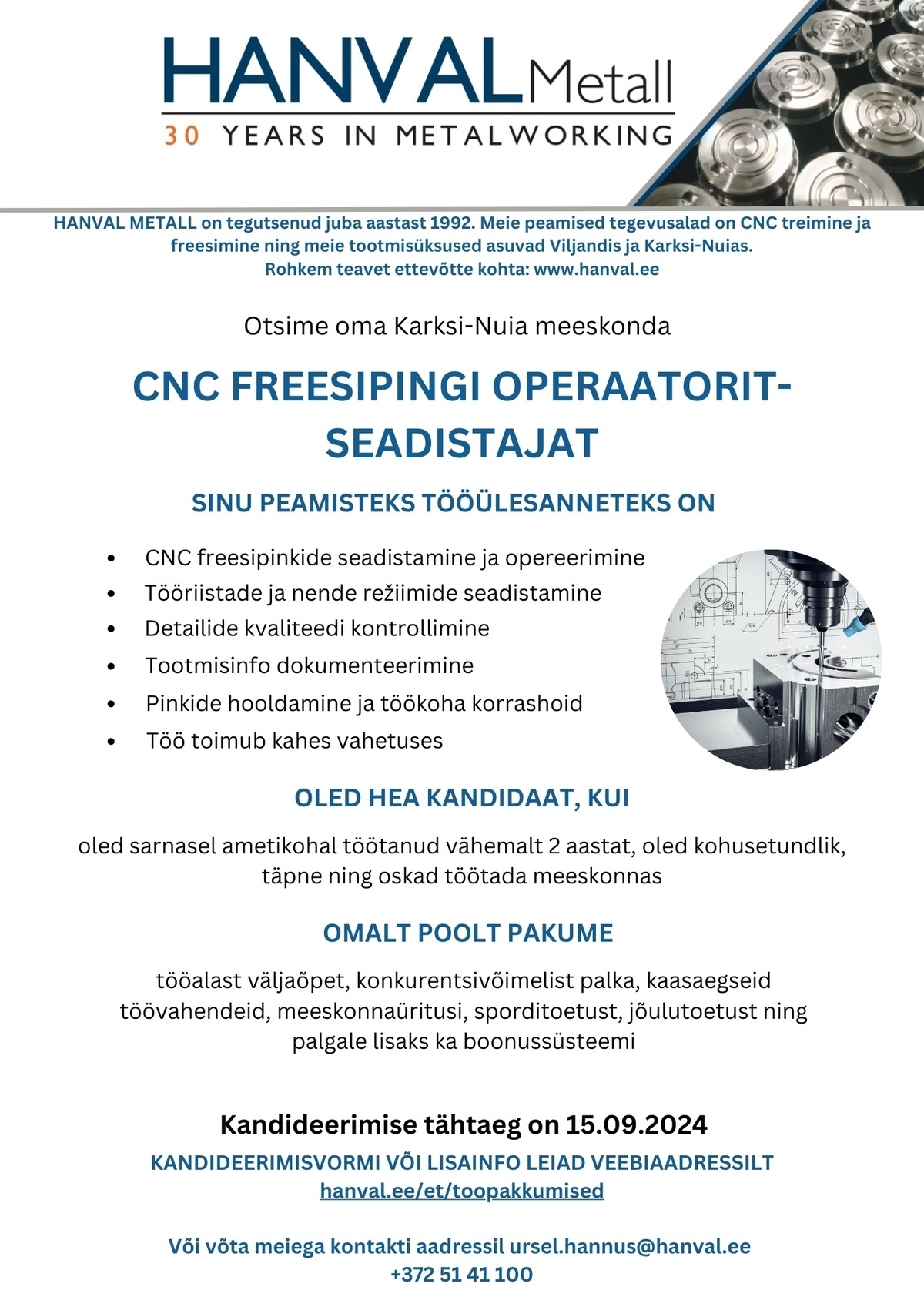 Hanval Metall OÜ CNC-freespingi operaator-seadistaja