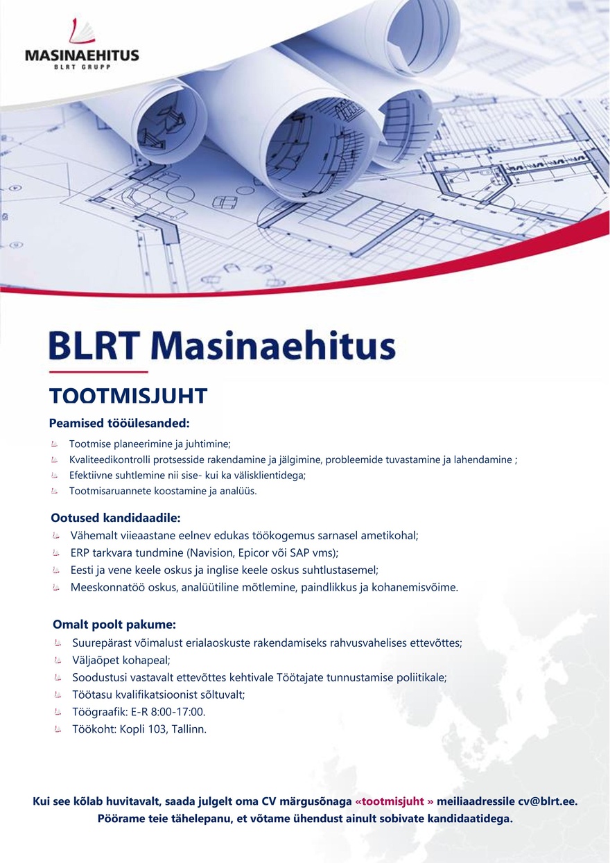 BLRT Masinaehitus Tootmisjuht