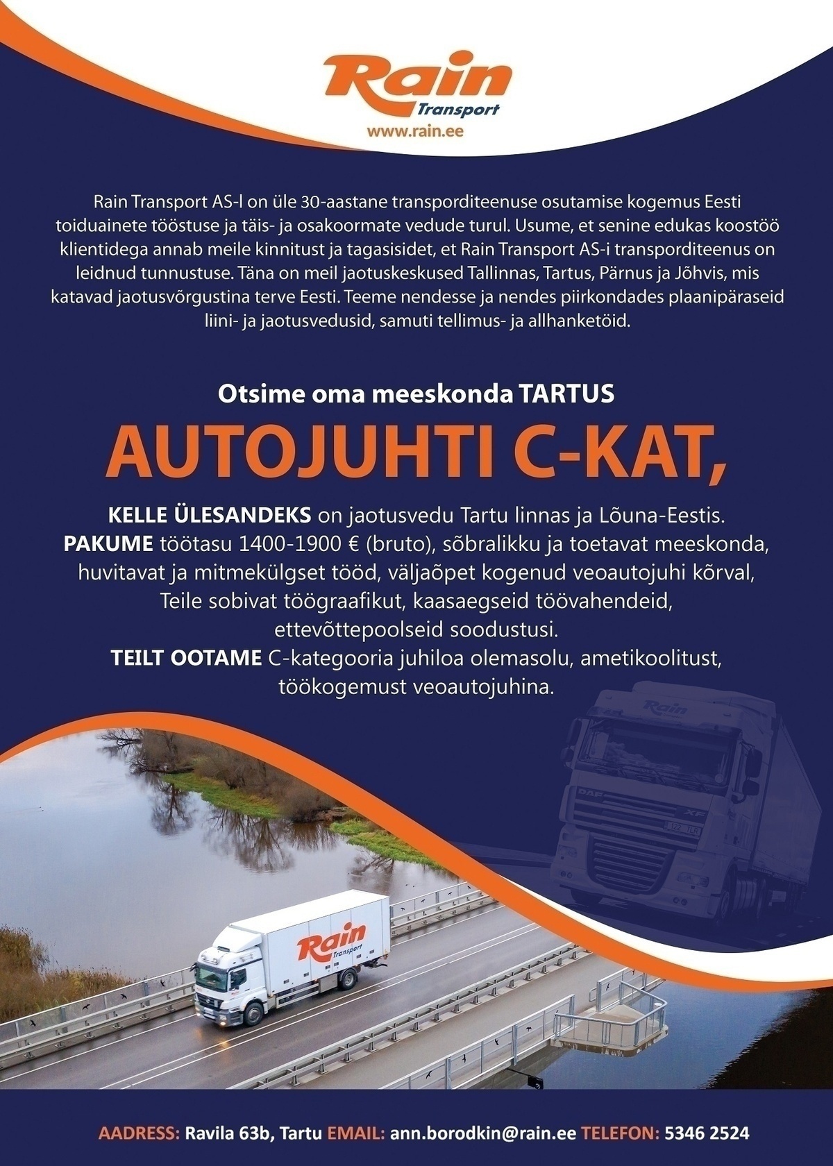 Rain Transport AS Autojuht C-kat