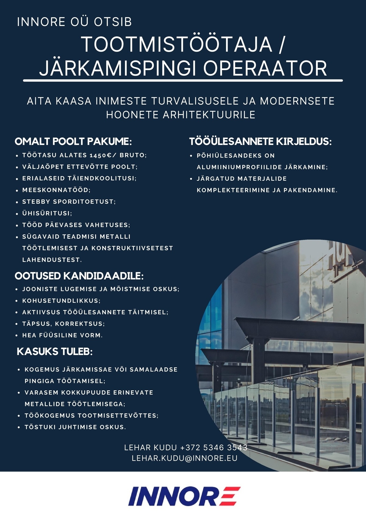 INNORE OÜ Tootmistöötaja/ järkamispingi operaator