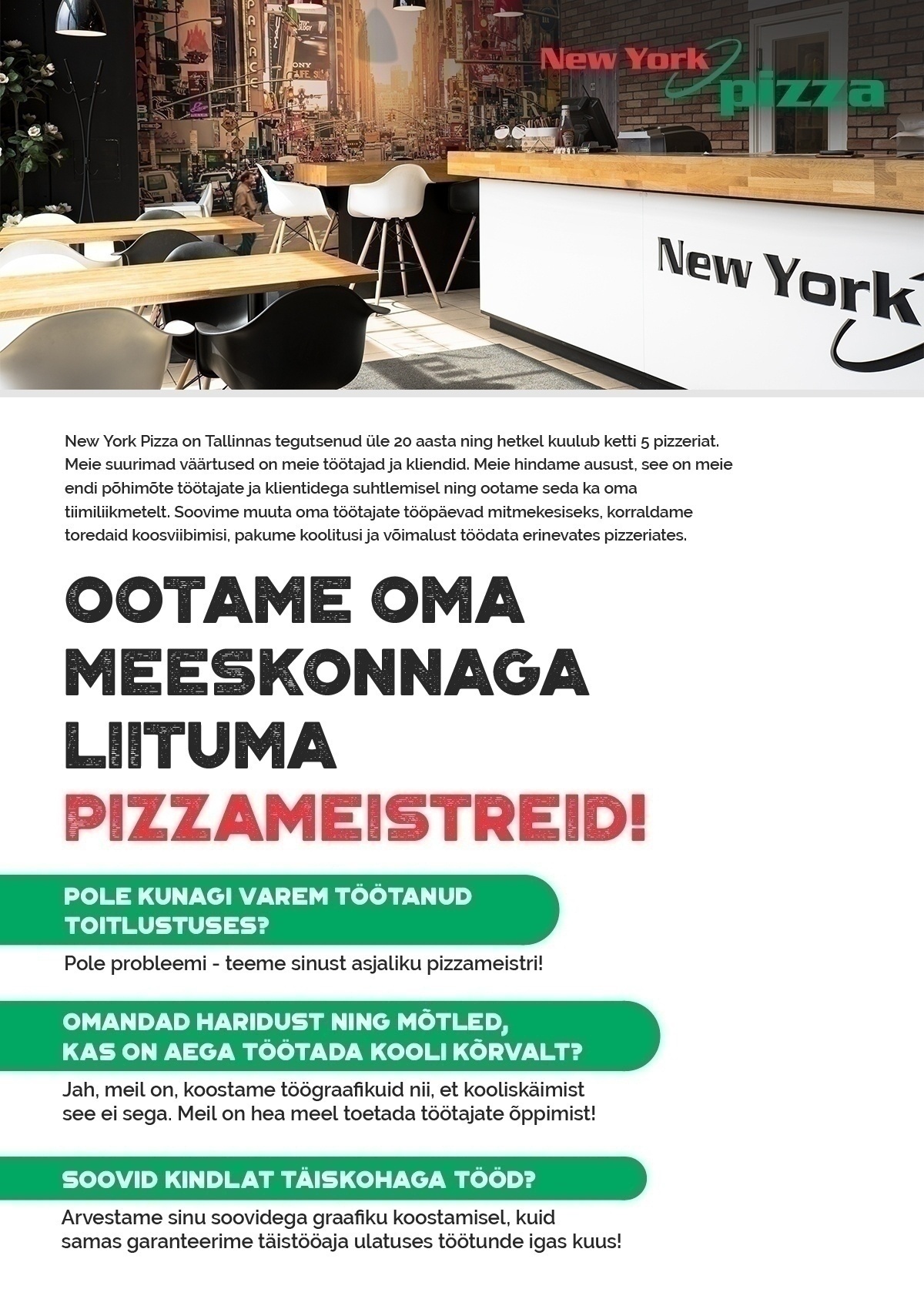 CP Group OÜ Pizzameister - Klienditeenindaja SAUE New York Pizzas