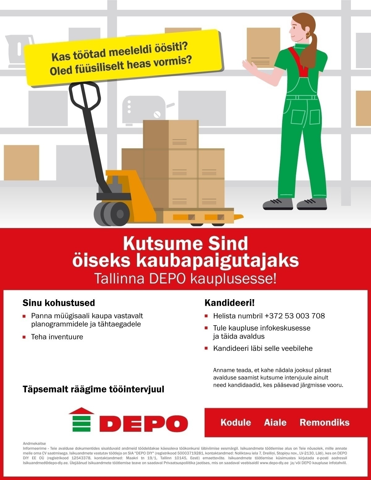 DEPO DIY EE OÜ Kutsume Sind öiseks kaubapaigutajaks Tallinna DEPO kauplusesse!