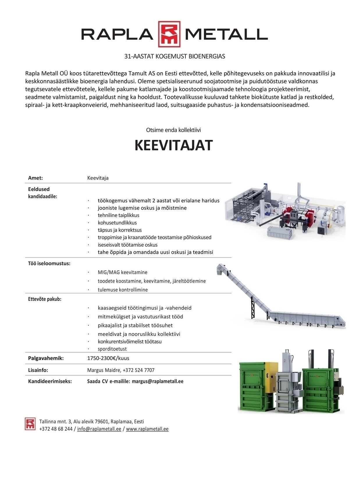 RAPLA METALL OÜ Keevitaja